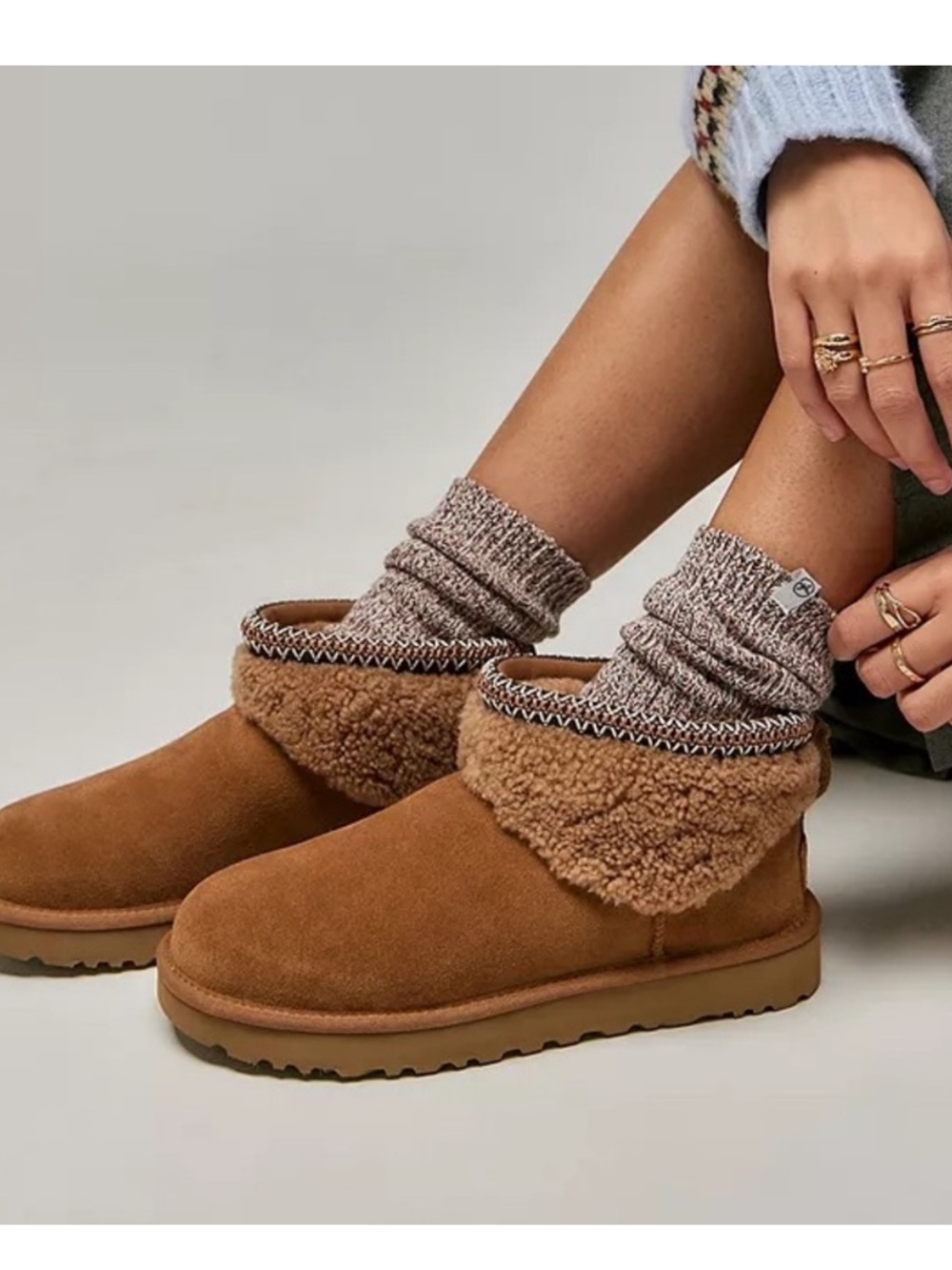 UGG Women's Chestnut Suede Shearling Fold-Down Ankle Boots
